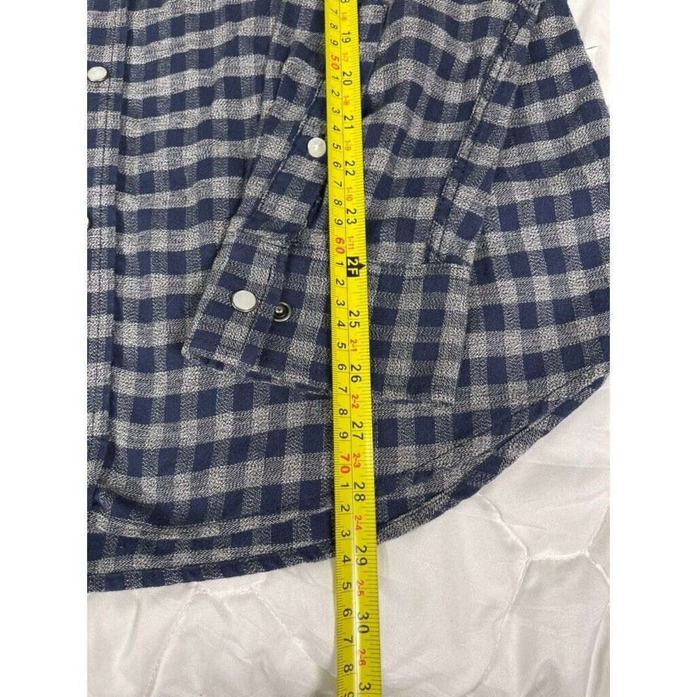 AMERICAN RAG MENS CHECK BLUE GREY WESTERN STYLE SNAP BUTTON FRONT SHIRT LARGE - Picture 3 of 6
